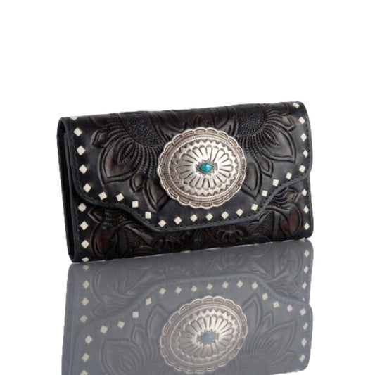 Aurora Hand-Tooled Wallet with Antiqued