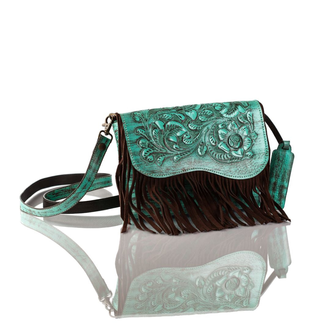 Adelita Hand-Tooled Fringe Clutch