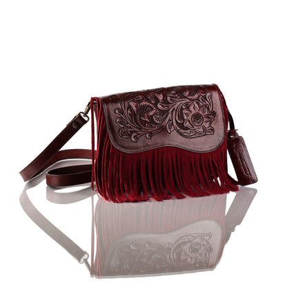 Adelita Hand-Tooled Fringe Clutch