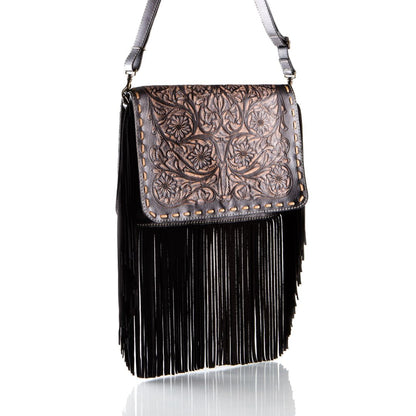 Totem Messenger Hand-Tooled Fringe Bag
