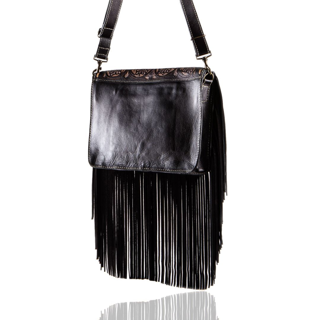 Totem Messenger Hand-Tooled Fringe Bag