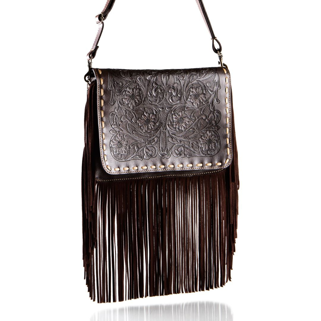 Totem Messenger Hand-Tooled Fringe Bag