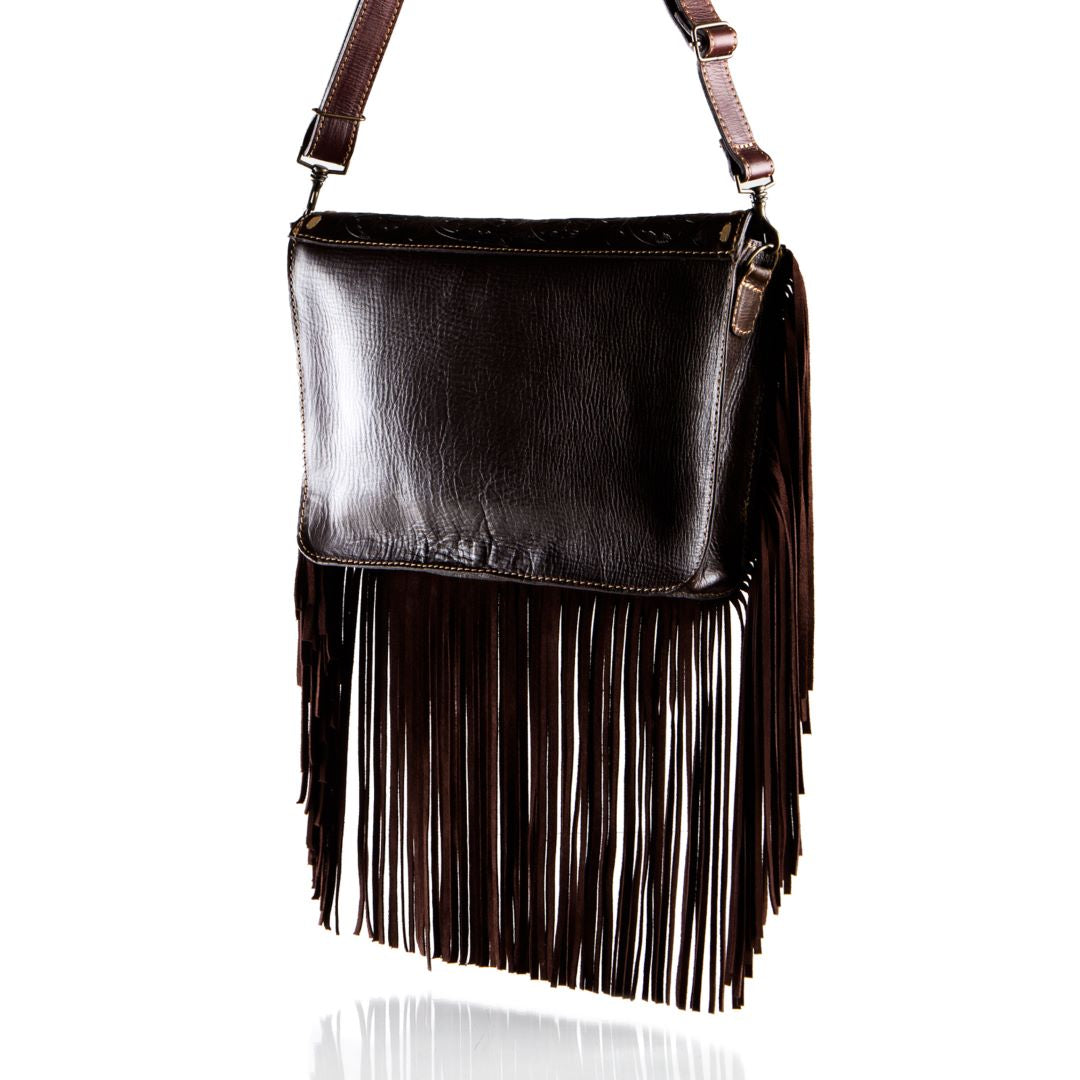 Totem Messenger Hand-Tooled Fringe Bag