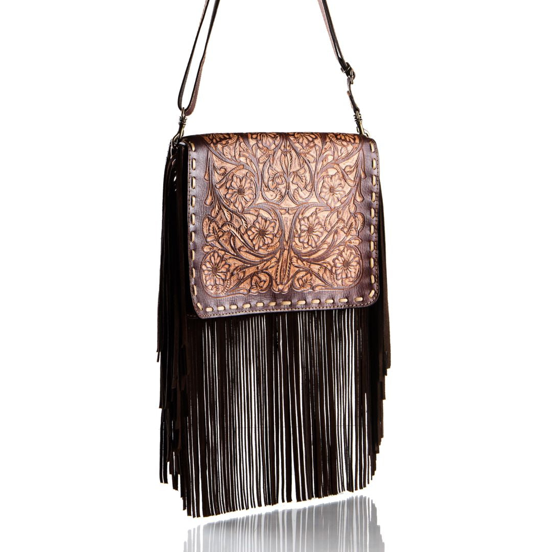 Totem Messenger Hand-Tooled Fringe Bag