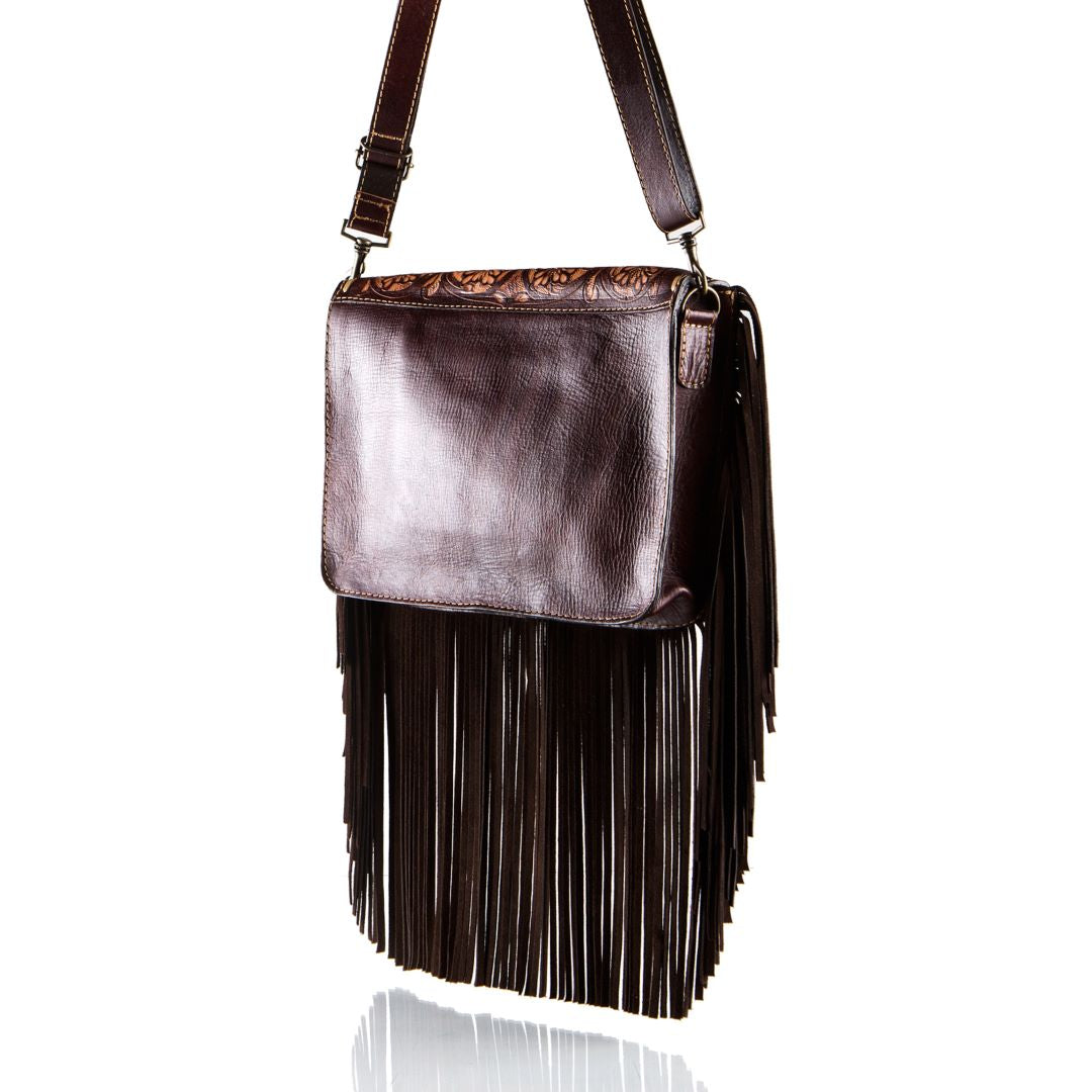 Totem Messenger Hand-Tooled Fringe Bag
