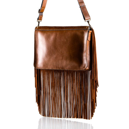 Totem Messenger Hand-Tooled Fringe Bag