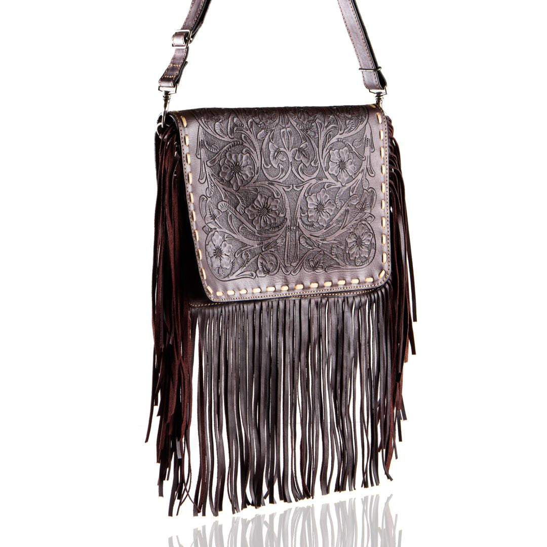 Totem Messenger Hand-Tooled Fringe Bag