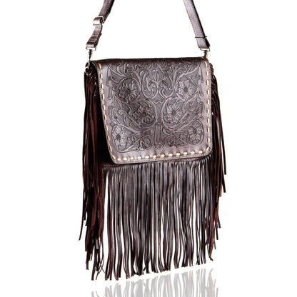 Totem Messenger Hand-Tooled Fringe Bag