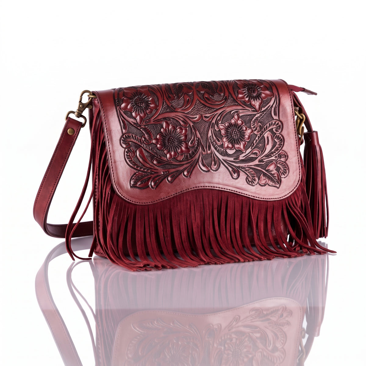 Luna Hand-Tooled Fringe Crossbody