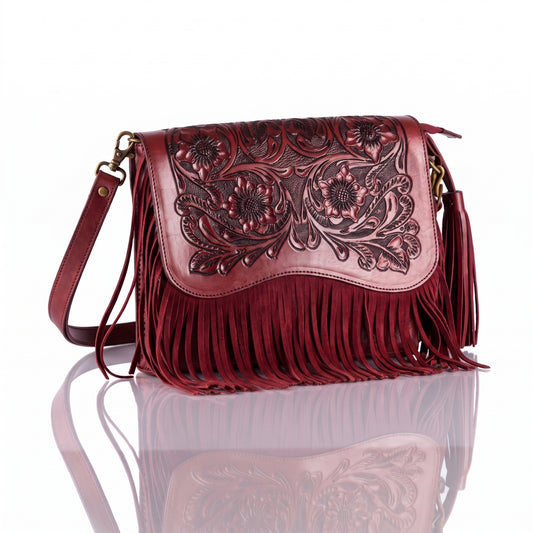 Luna Hand-Tooled Fringe Crossbody
