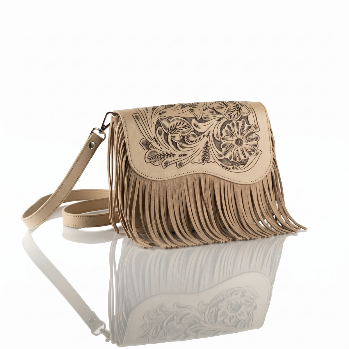 Adelita Hand-Tooled Fringe Clutch