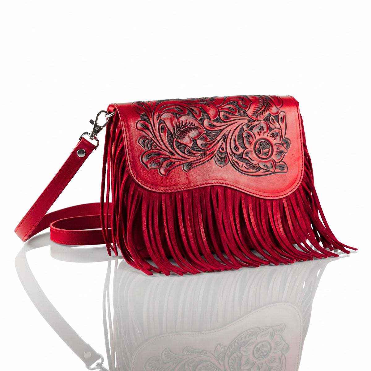 Adelita Hand-Tooled Fringe Clutch