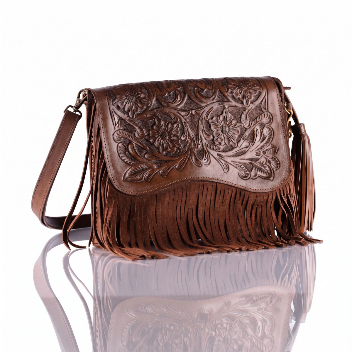 Luna Hand-Tooled Fringe Crossbody