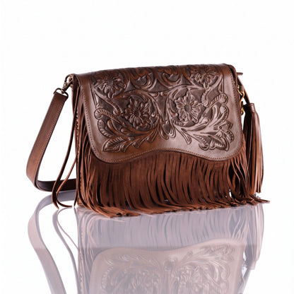 Luna Hand-Tooled Fringe Crossbody