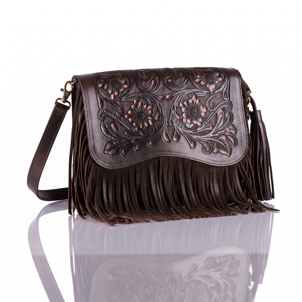 Luna Hand-Tooled Fringe Crossbody