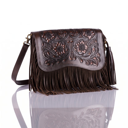 Luna Hand-Tooled Fringe Crossbody